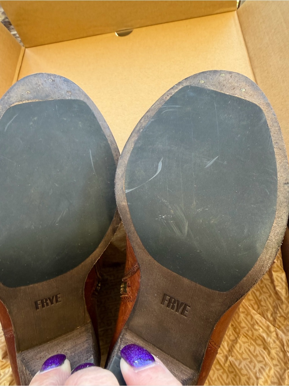 Frye Brown Leather Ankle Booties with Side Zip - Picture 3 of 6